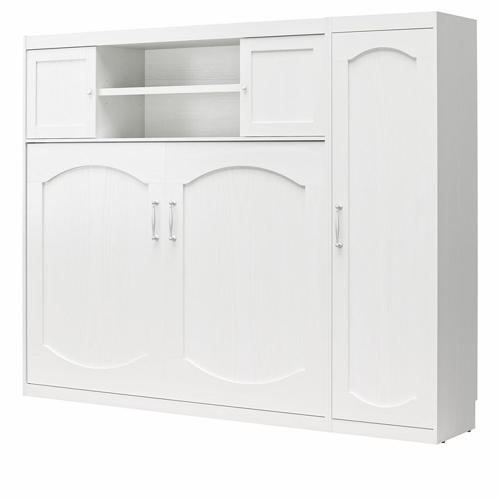 Her Majesty Full Size Daybed Murphy Bed with 1 Side Cabinet - White