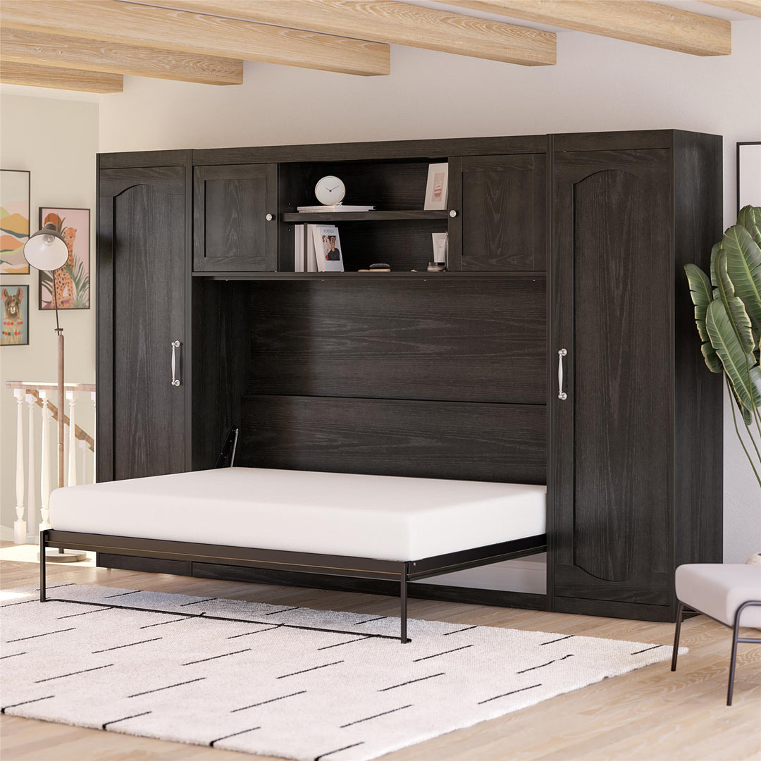 Her Majesty Full Size Daybed Murphy Bed with 2 Side Cabinets - Black Oak - Full