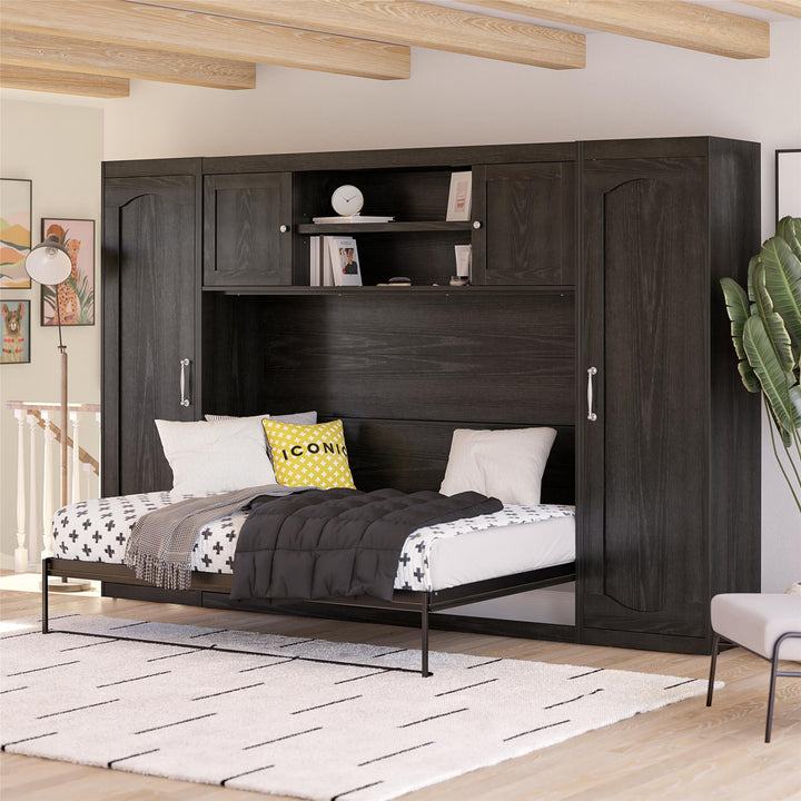 Her Majesty Full Size Daybed Murphy Bed with 2 Side Cabinets - Black Oak - Full