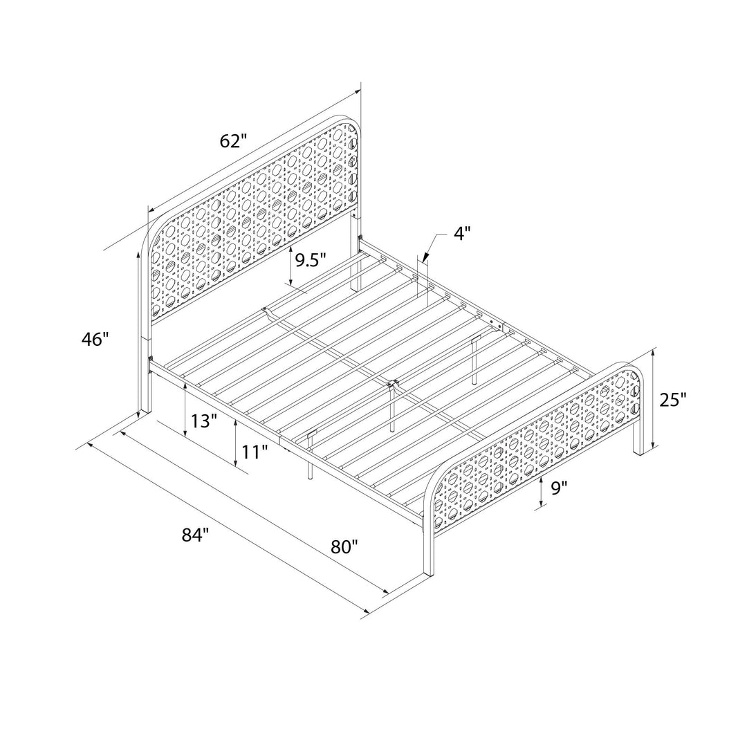 Roxanne Metal and Cane Platform Bed - Black - Queen