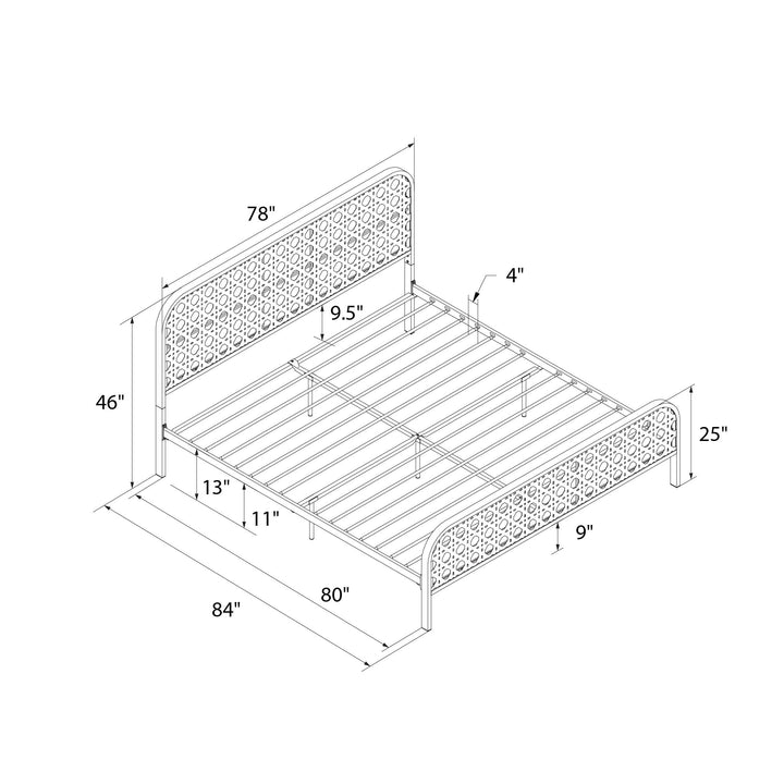 Roxanne Metal and Cane Platform Bed - Black - King