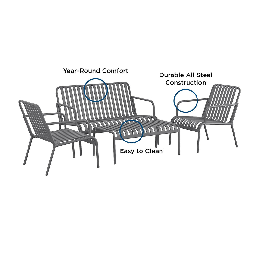 Poolside Gossip Ola 4 Piece All Steel Conversation Set - Charcoal