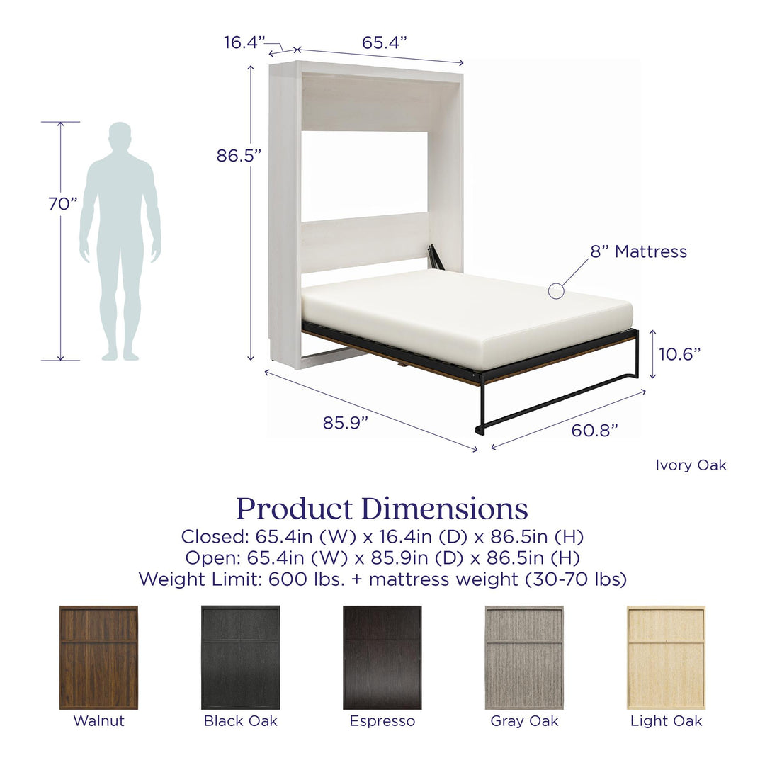 Paramount Queen Murphy Bed with 8" Memory Foam Mattress - Monterey Oak - Queen