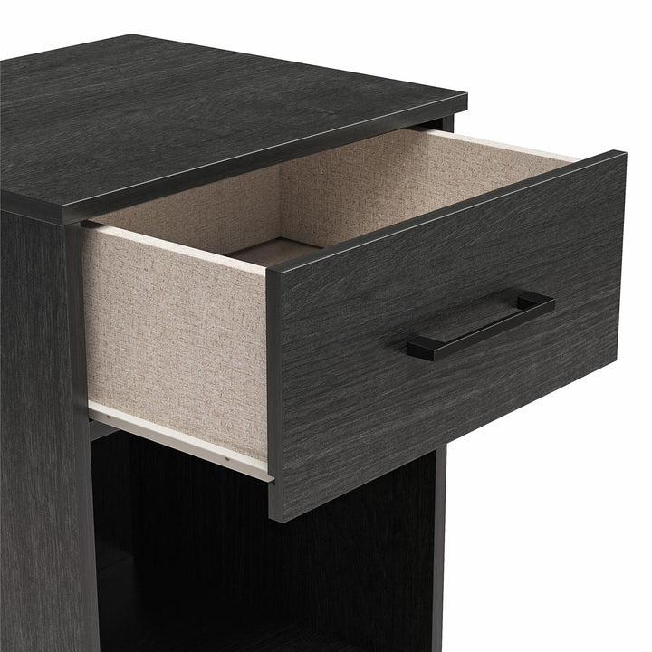 Easy Build Pearce Nightstand with Drawer with Interlocking SwitchLock™ System - Black Oak