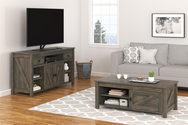 Farmington Rustic Farmhouse TV Stand for TVs up to 60 Inch - Weathered Oak