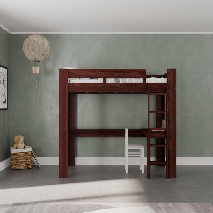 Davian Wood Loft Bed with Desk - Deep Walnut - Twin