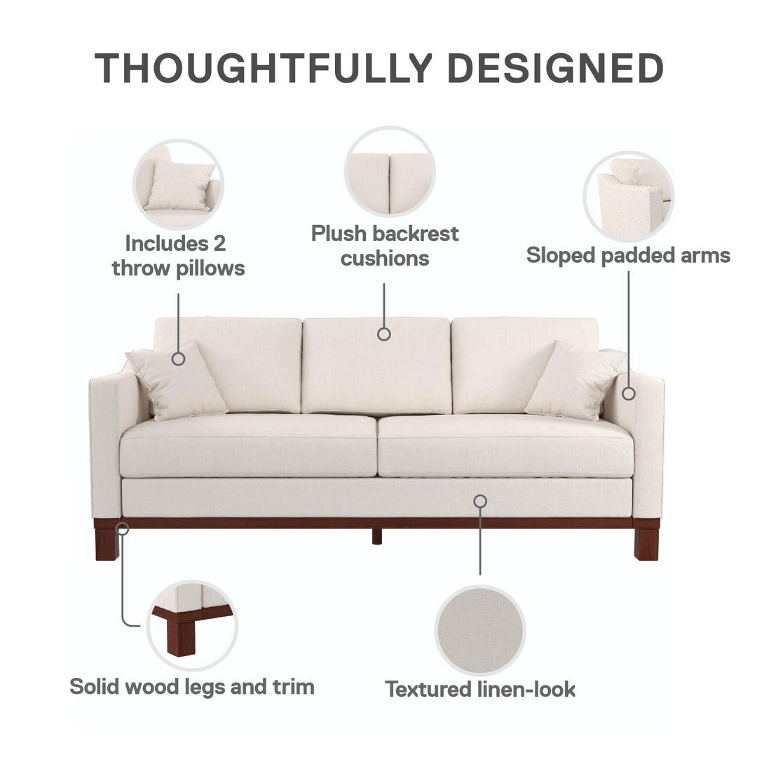 Brooklyn Upholstered Wood Base Sofa - Beige - 3-Seater