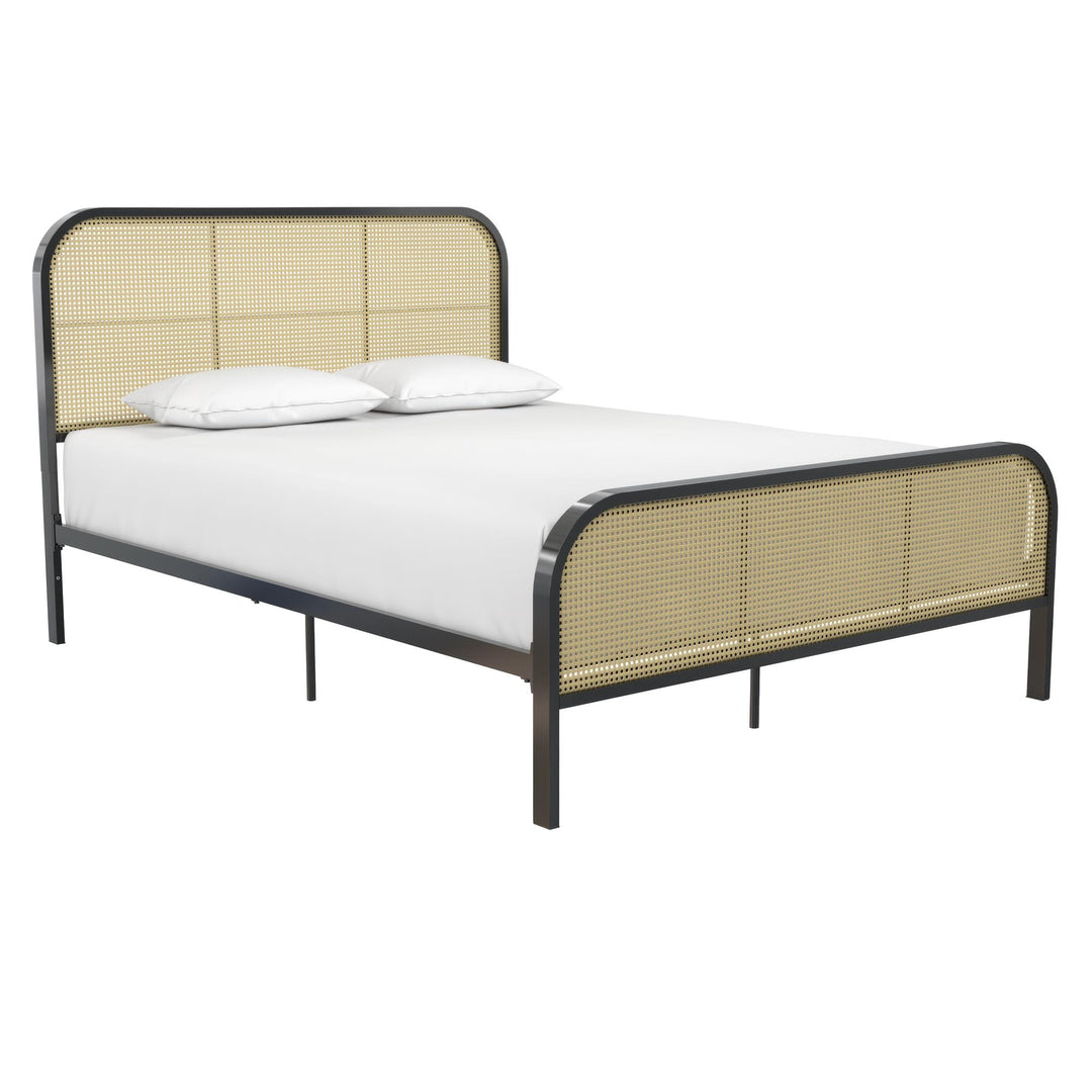 Roxanne Metal and Cane Platform Bed - Black - Queen