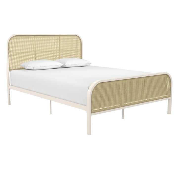 Roxanne Metal and Cane Platform Bed - Off White - Queen