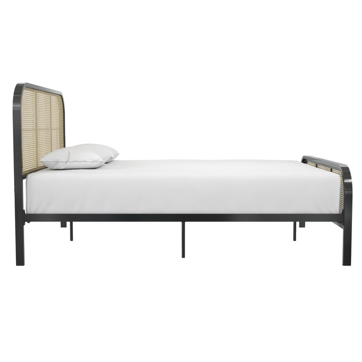 Roxanne Metal and Cane Platform Bed - Black - Queen