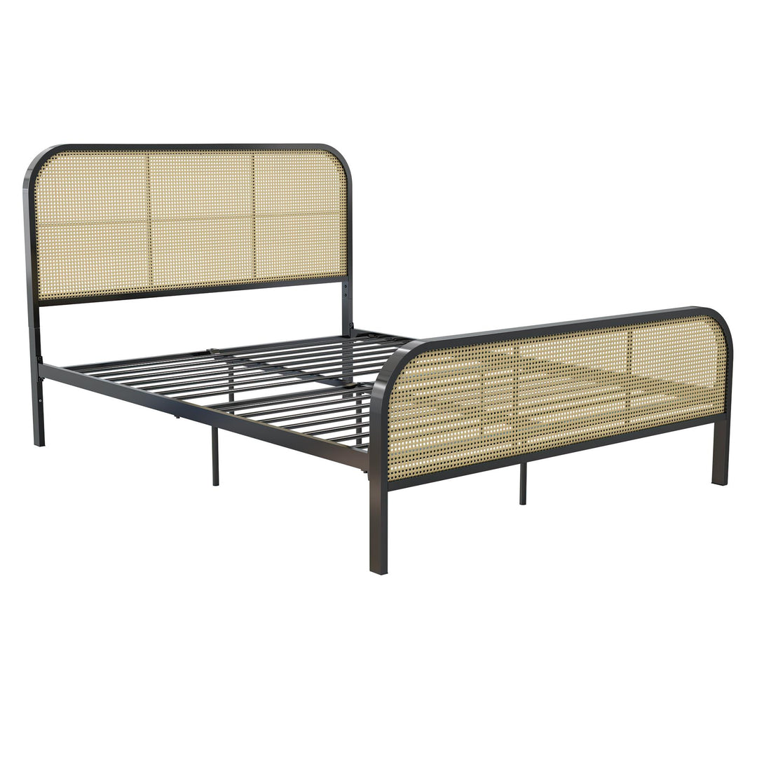 Roxanne Metal and Cane Platform Bed - Black - Queen