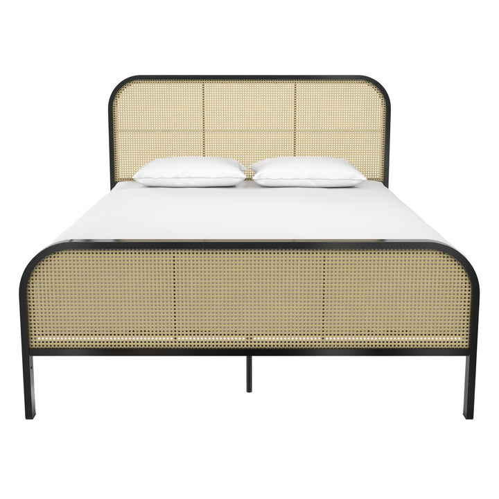 Roxanne Metal and Cane Platform Bed - Black - Queen