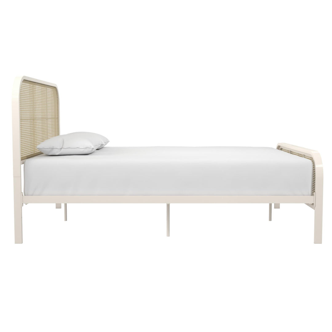 Roxanne Metal and Cane Platform Bed - Off White - Queen