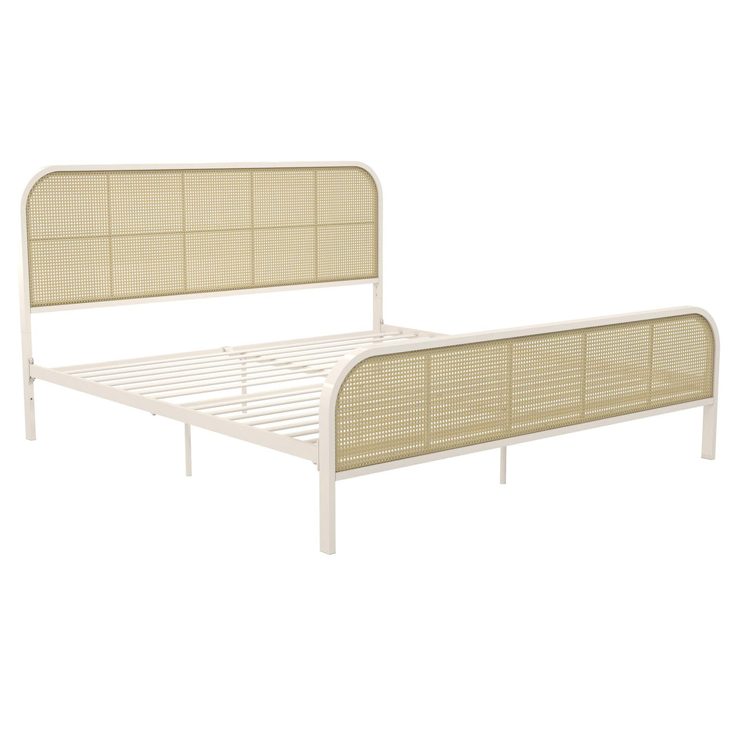 Roxanne Metal and Cane Platform Bed - Off White - King