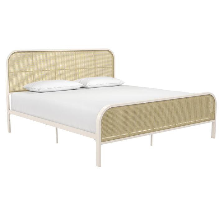 Roxanne Metal and Cane Platform Bed - Off White - King