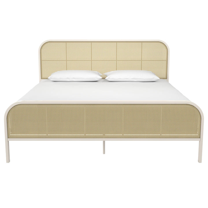 Roxanne Metal and Cane Platform Bed - Off White - King