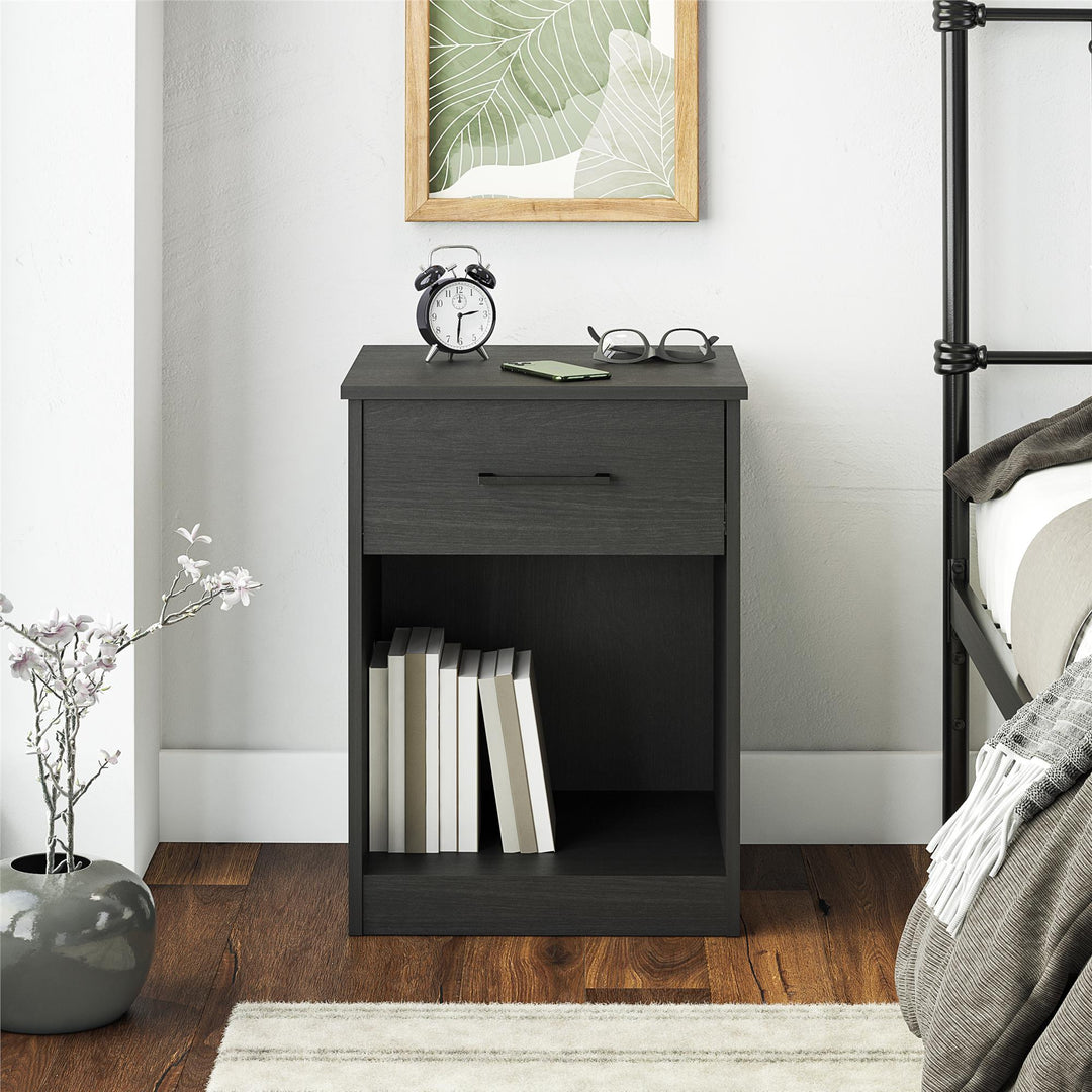 Easy Build Pearce Nightstand with Drawer with Interlocking SwitchLock™ System - Black Oak