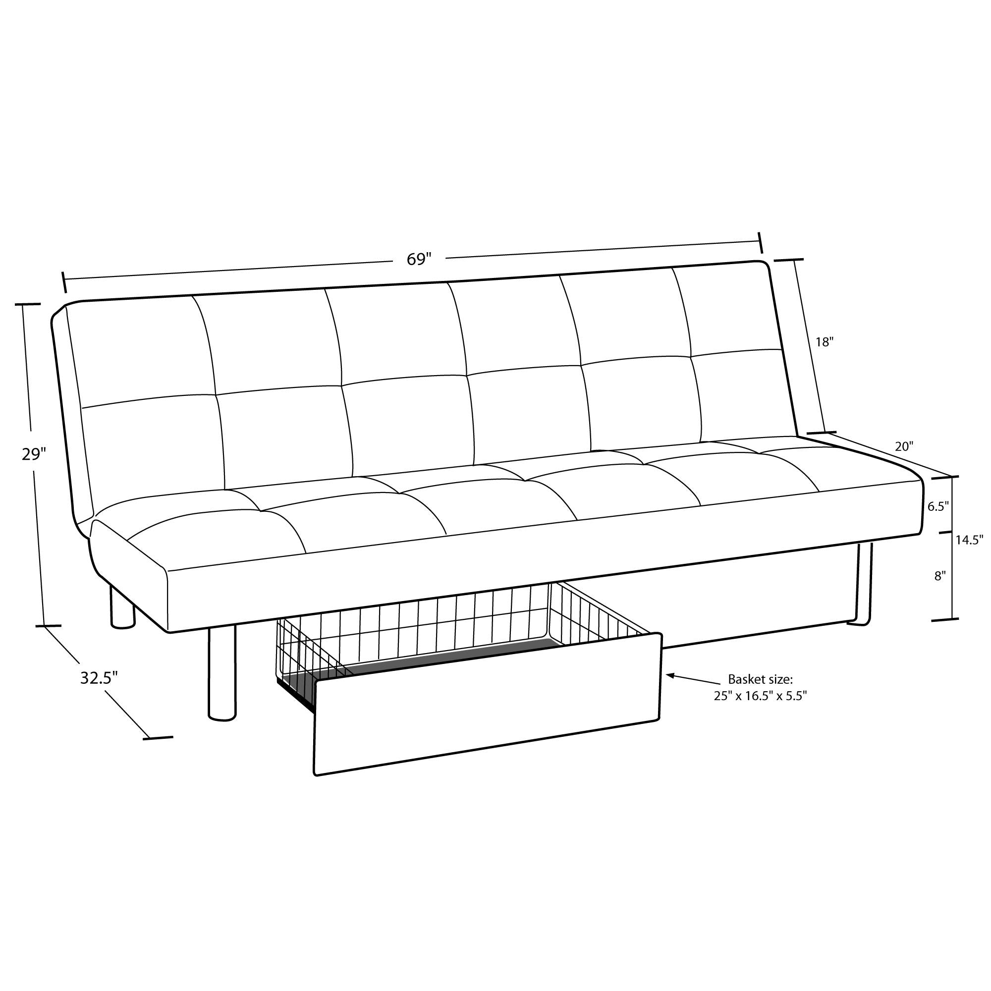 Dhp sola convertible deals sofa futon with space storage compartments