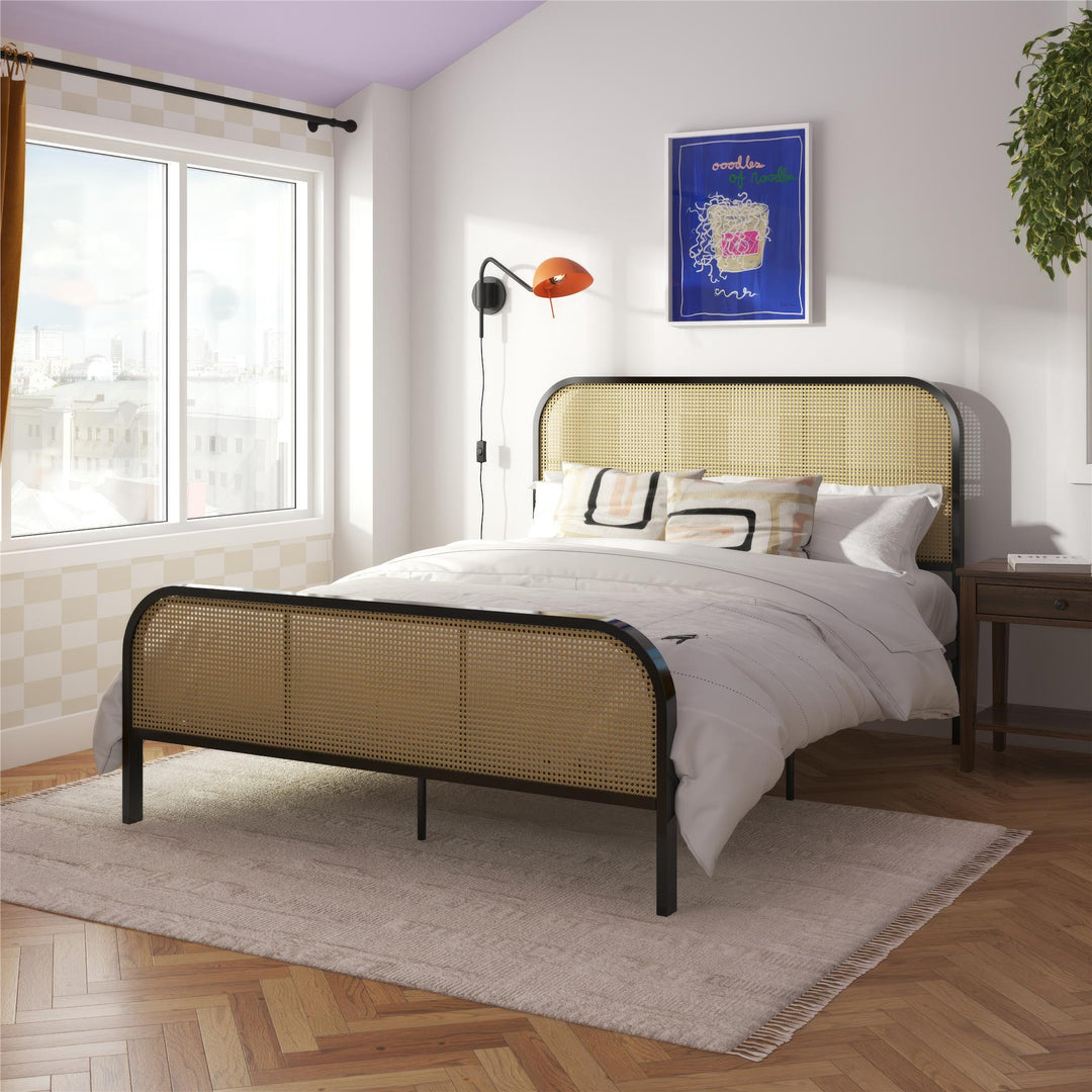 Roxanne Metal and Cane Platform Bed - Black - Queen