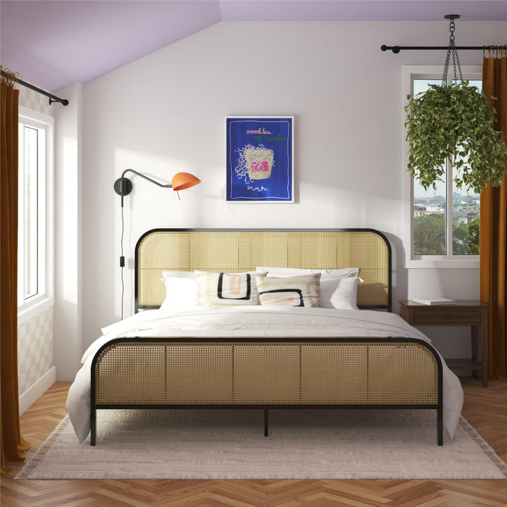 Roxanne Metal and Cane Platform Bed - Black - King