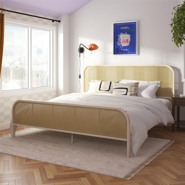 Roxanne Metal and Cane Platform Bed - Off White - King