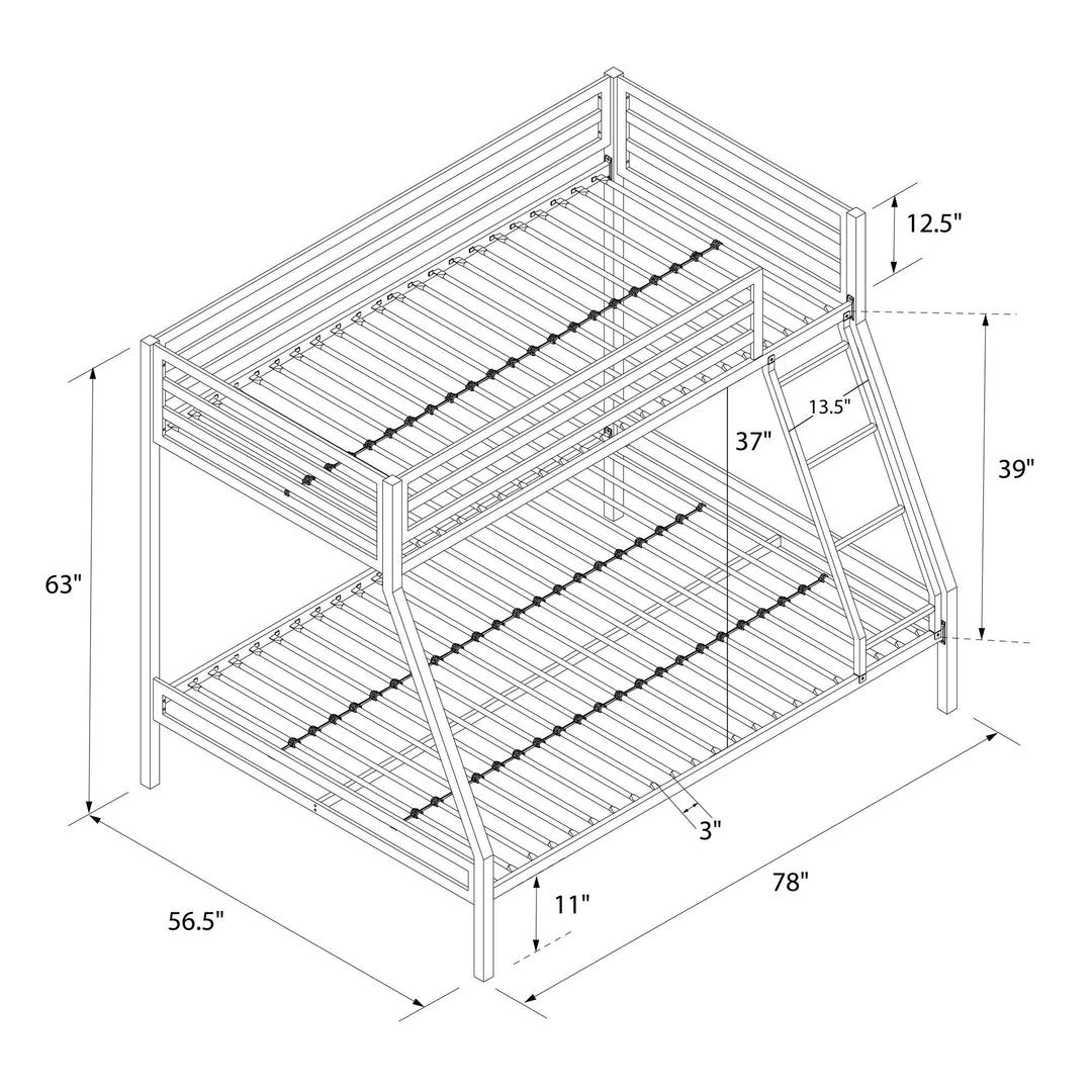 Lara Premium Twin over Full Metal Bunk Bed - Silver - Twin-Over-Full