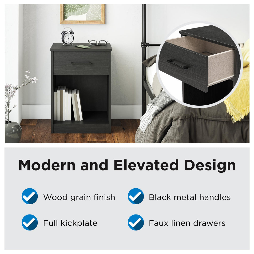 Easy Build Pearce Nightstand with Drawer with Interlocking SwitchLock™ System - Black Oak