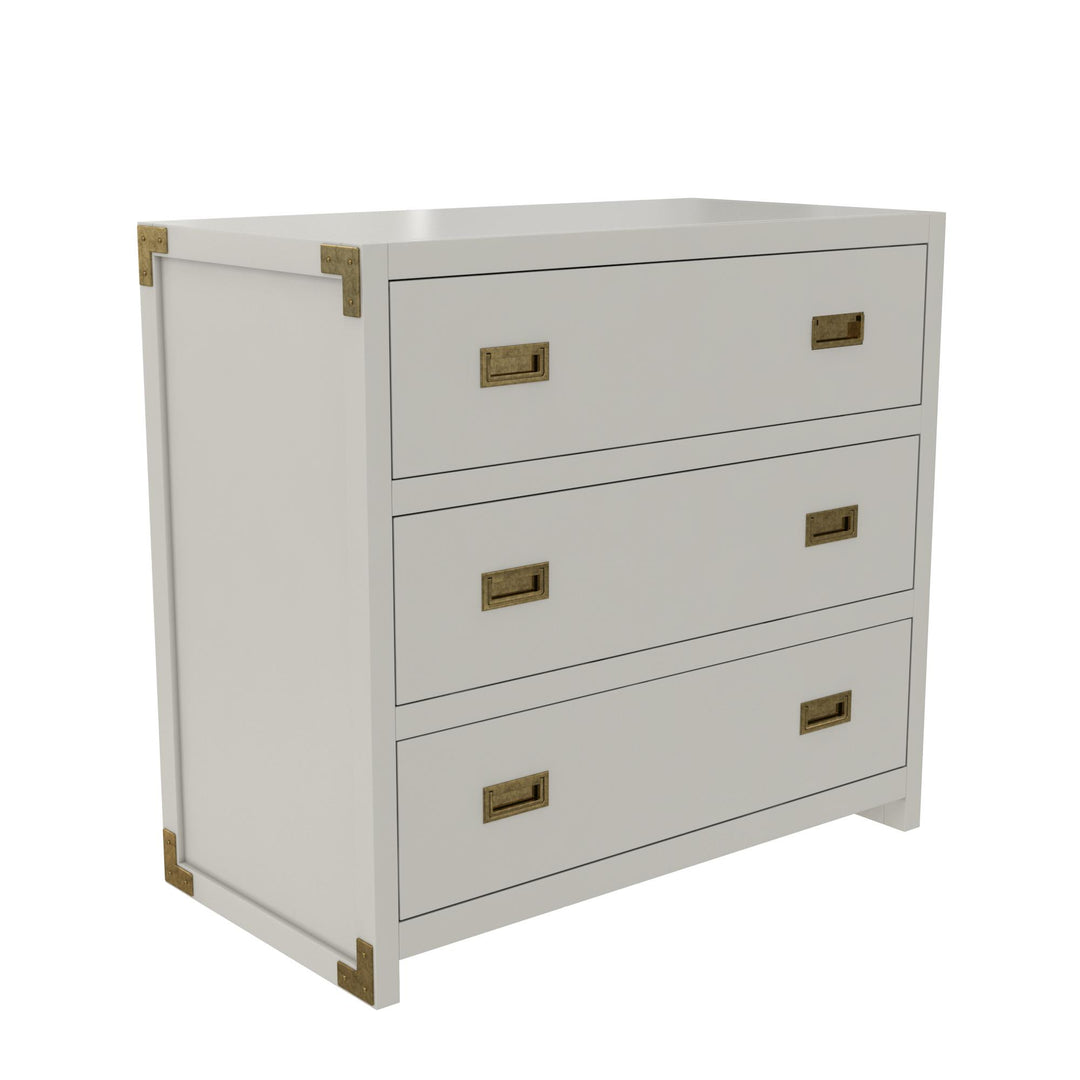 Miles 3-Drawer Wood Dresser with Brass Handles - Soft Grey