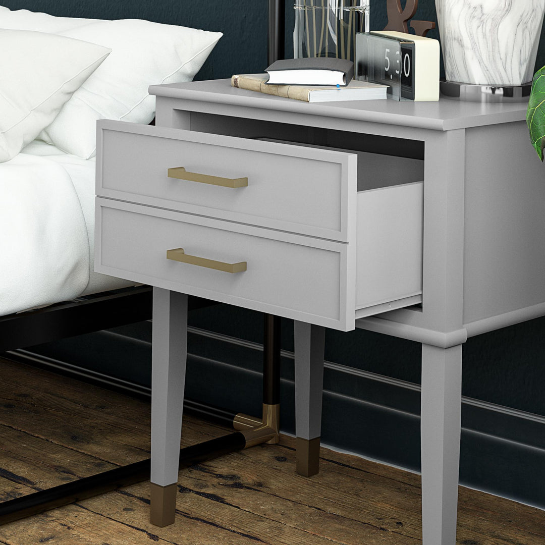 Westerleigh 2 Drawer Nightstand with Gold Accents - Dove Gray