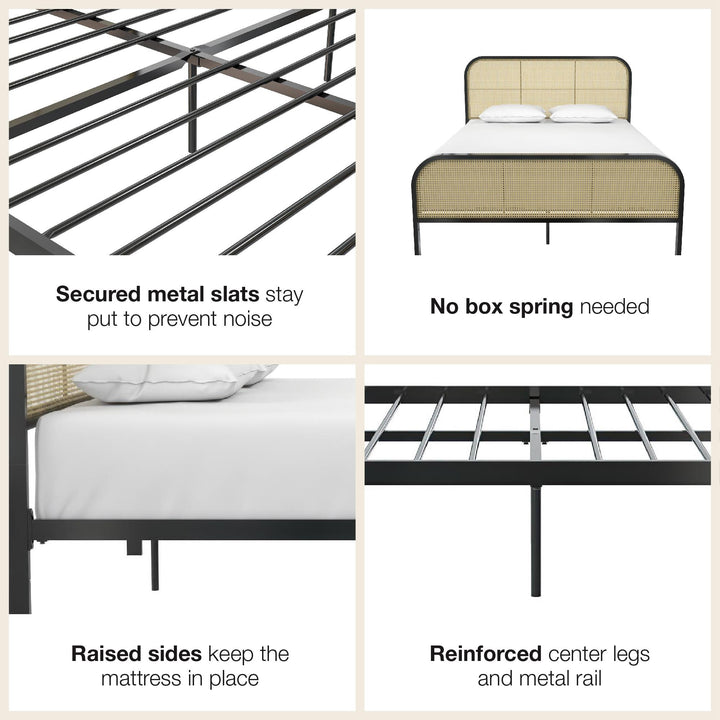 Roxanne Metal and Cane Platform Bed - Black - Queen