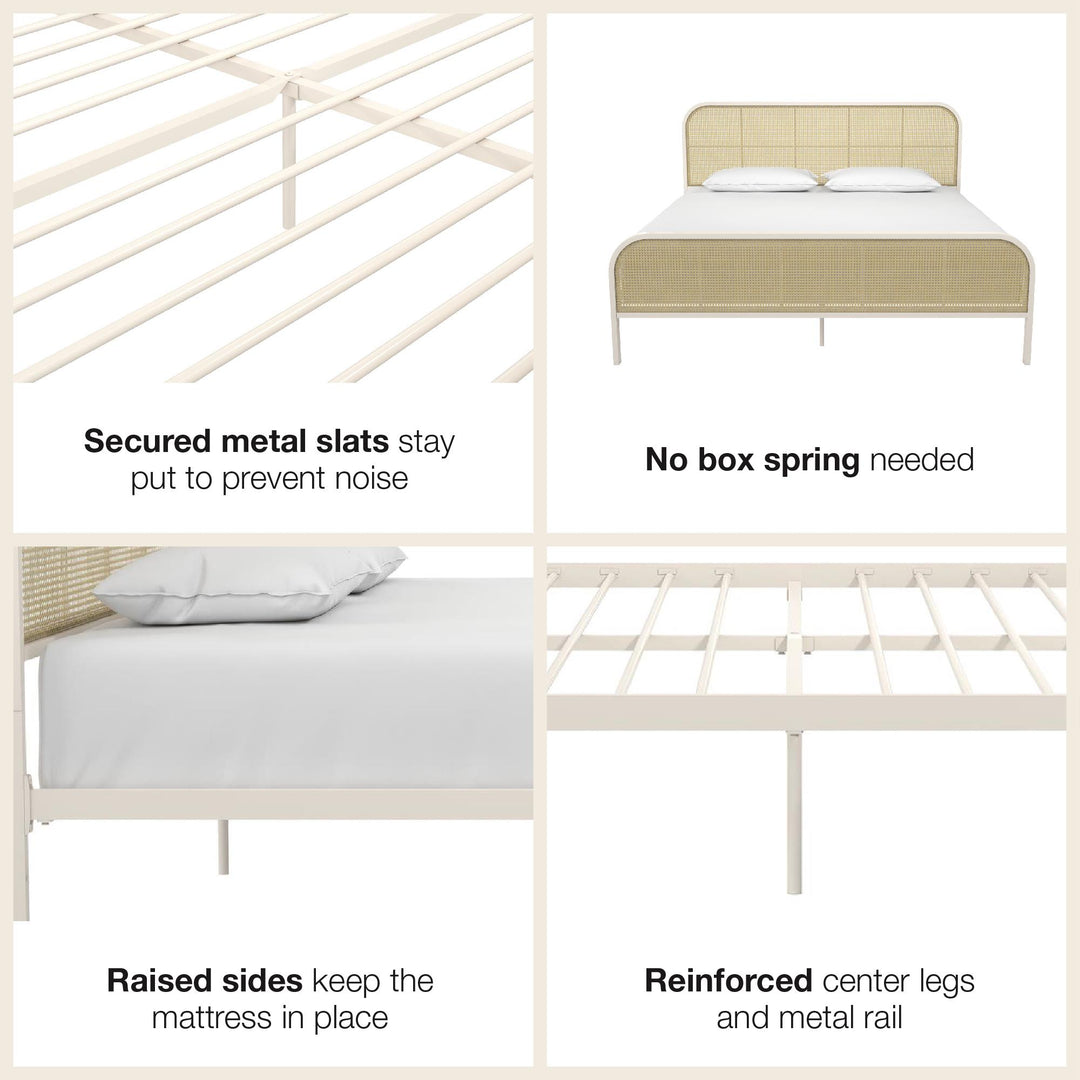 Roxanne Metal and Cane Platform Bed - Off White - King