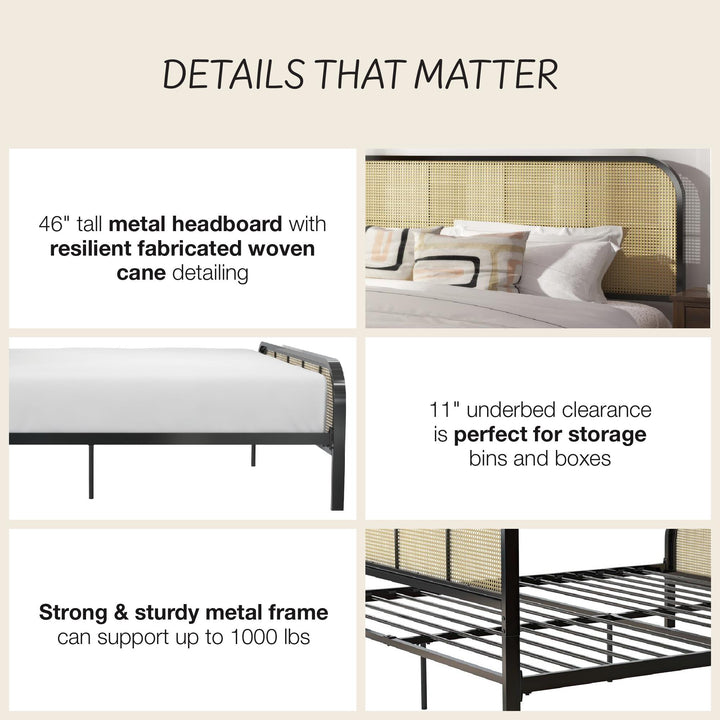 Roxanne Metal and Cane Platform Bed - Black - King