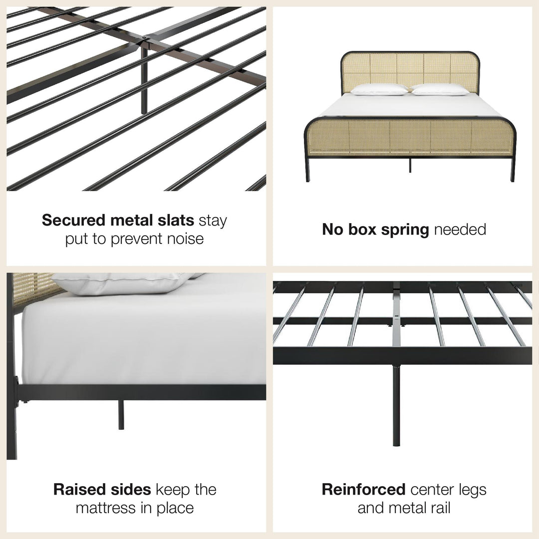 Roxanne Metal and Cane Platform Bed - Black - King