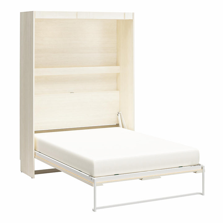 Greenwich Full Murphy Bed with Gallery Shelf and Touch Sensor LED Lighting - Ivory Oak - Full