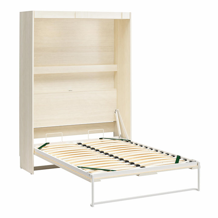 Greenwich Full Murphy Bed with Gallery Shelf and Touch Sensor LED Lighting - Ivory Oak - Full