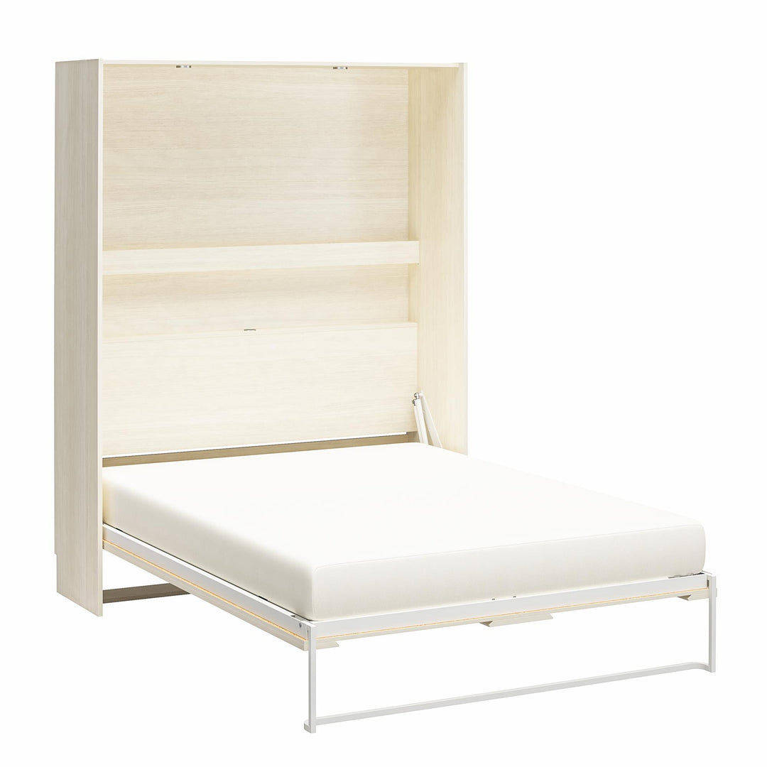 queen murphy bed with shelf - Ivory Oak