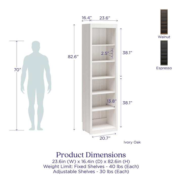 Paramount Tall 6-Shelf Open Storage Tower Bookcase - Espresso