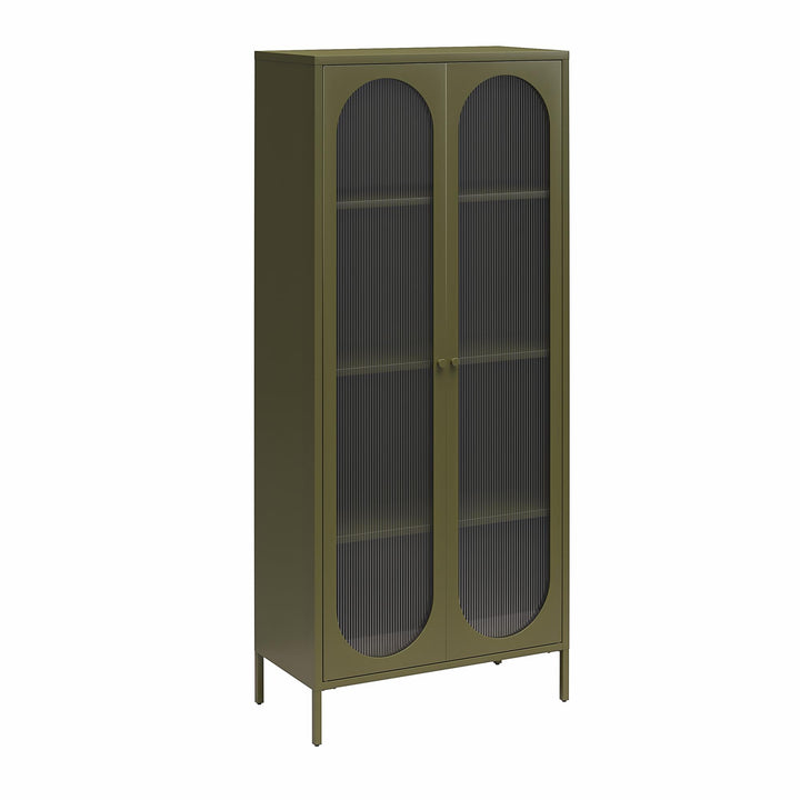 Luna Tall 2-Door Accent Cabinet with Fluted Glass - Olive Green Metal