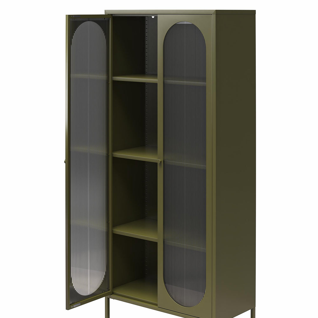 Luna Tall 2-Door Accent Cabinet with Fluted Glass - Olive Green Metal