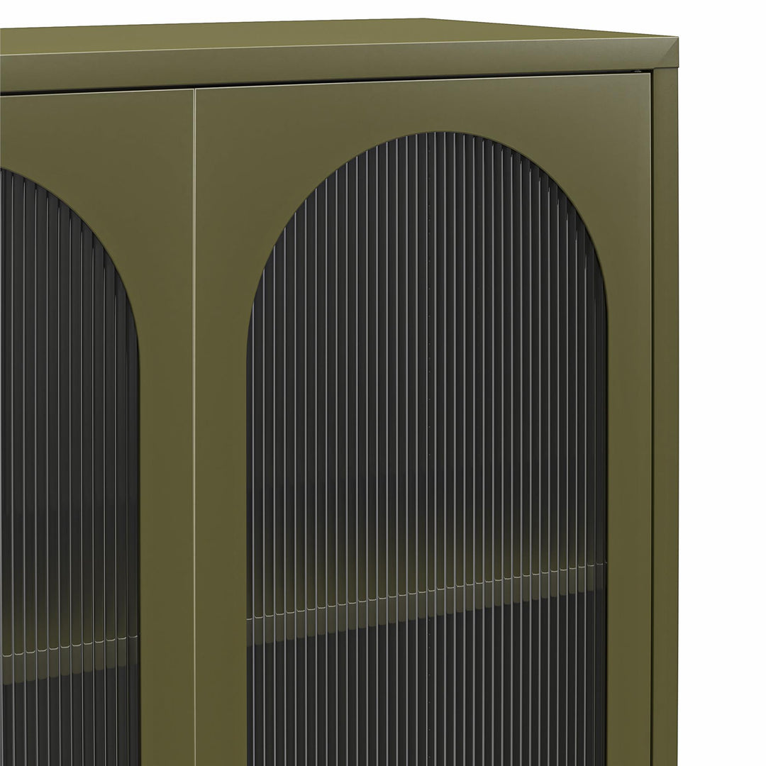 Luna Tall 2-Door Accent Cabinet with Fluted Glass - Olive Green Metal