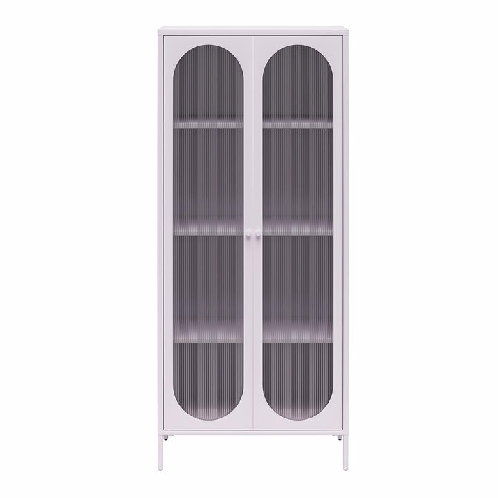 Luna Tall 2-Door Accent Cabinet with Fluted Glass - Lilac Metal