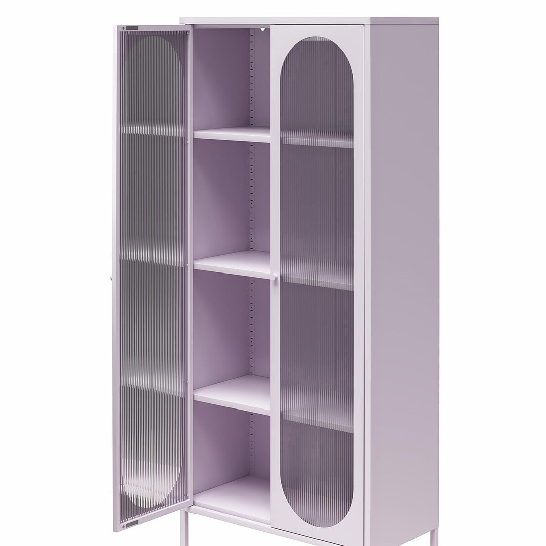 Luna Tall 2-Door Accent Cabinet with Fluted Glass - Lilac Metal