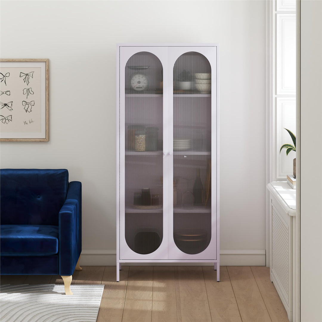 Luna Tall 2-Door Accent Cabinet with Fluted Glass - Lilac Metal