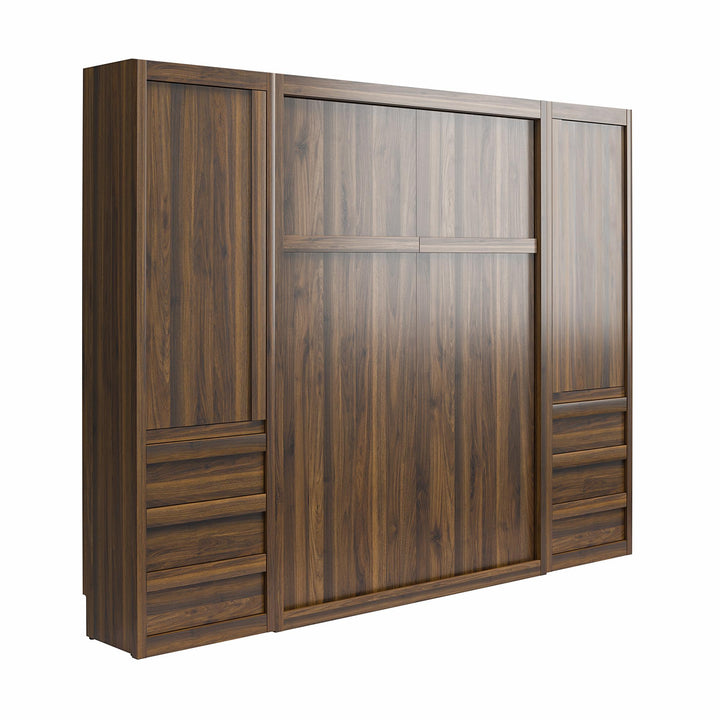 Paramount Murphy Bed with 2 Armoire Side Cabinets - Columbia Walnut - Full