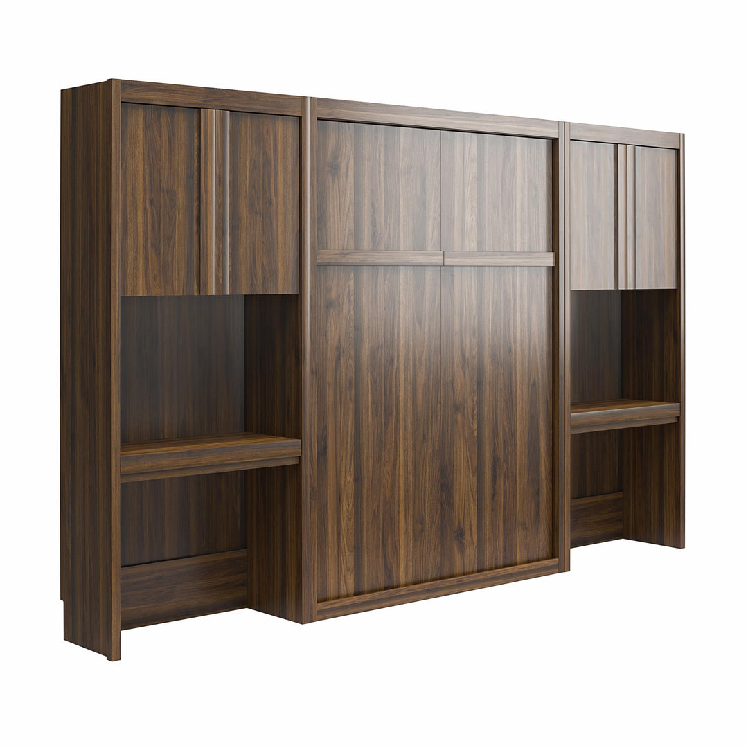 Paramount Full Murphy Bed Bundle with 2 Vanity Storage Cabinets with Drawers - Columbia Walnut - Full