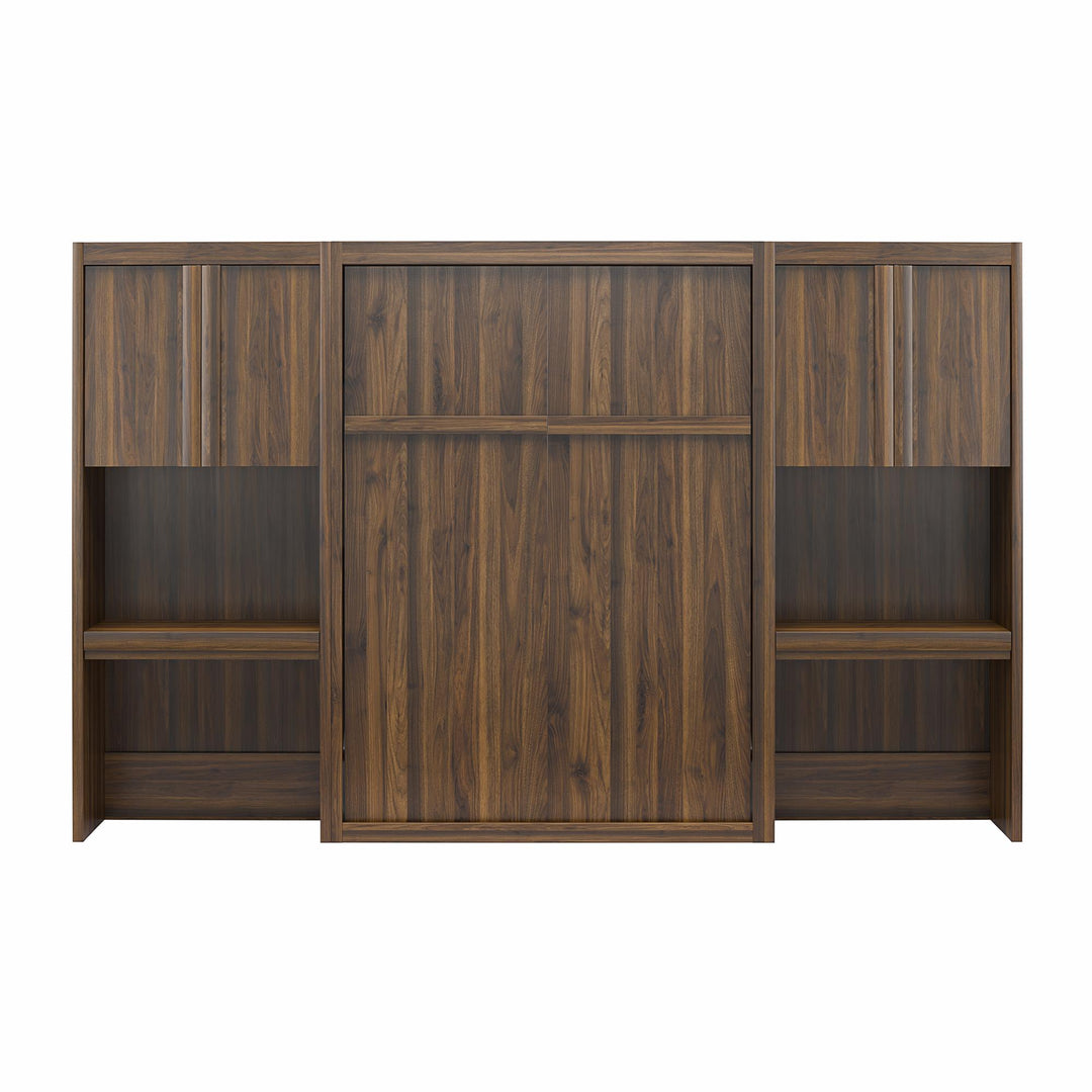 Paramount Full Murphy Bed Bundle with 2 Vanity Storage Cabinets with Drawers - Columbia Walnut - Full