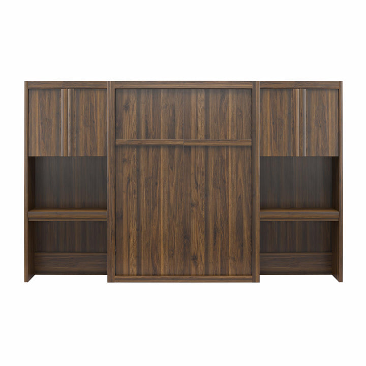 Paramount Full Murphy Bed Bundle with 2 Vanity Storage Cabinets with Drawers - Columbia Walnut - Full