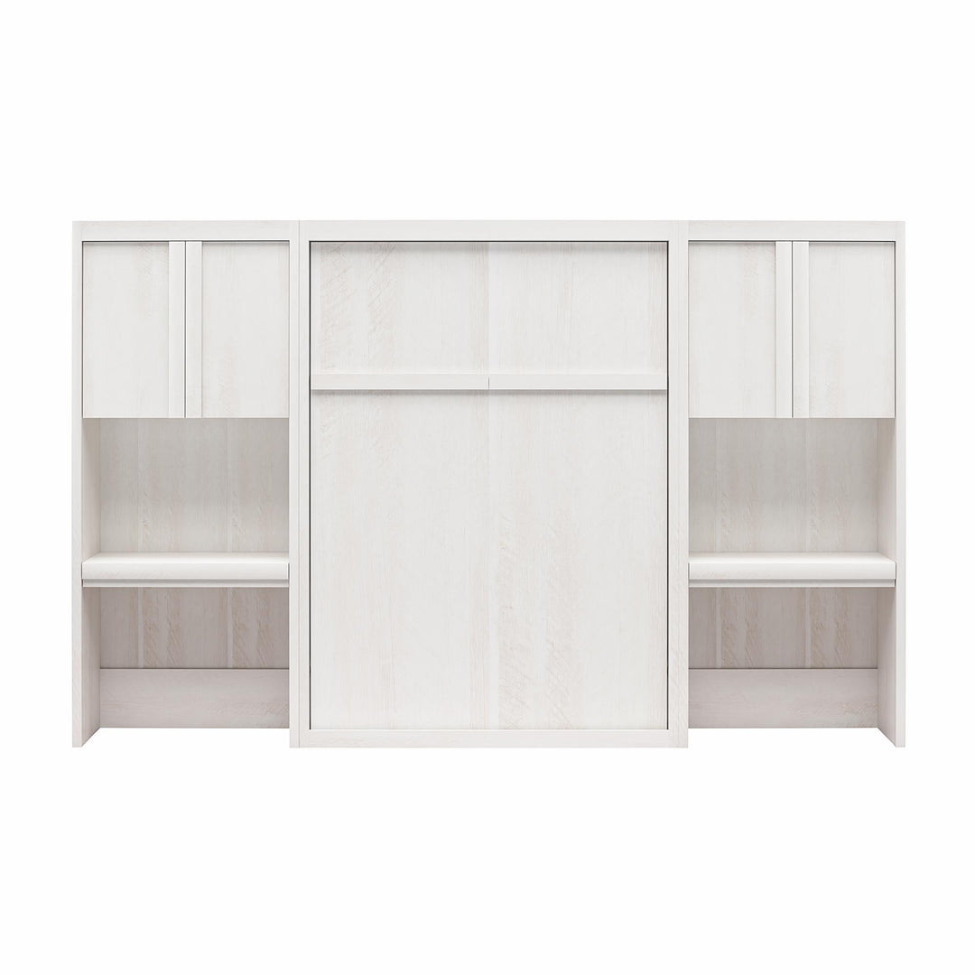 Paramount Full Murphy Bed Bundle with 2 Vanity Storage Cabinets with Drawers - Ivory Oak - Full