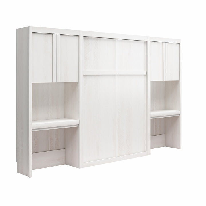 Paramount Full Murphy Bed Bundle with 2 Vanity Storage Cabinets with Drawers - Ivory Oak - Full