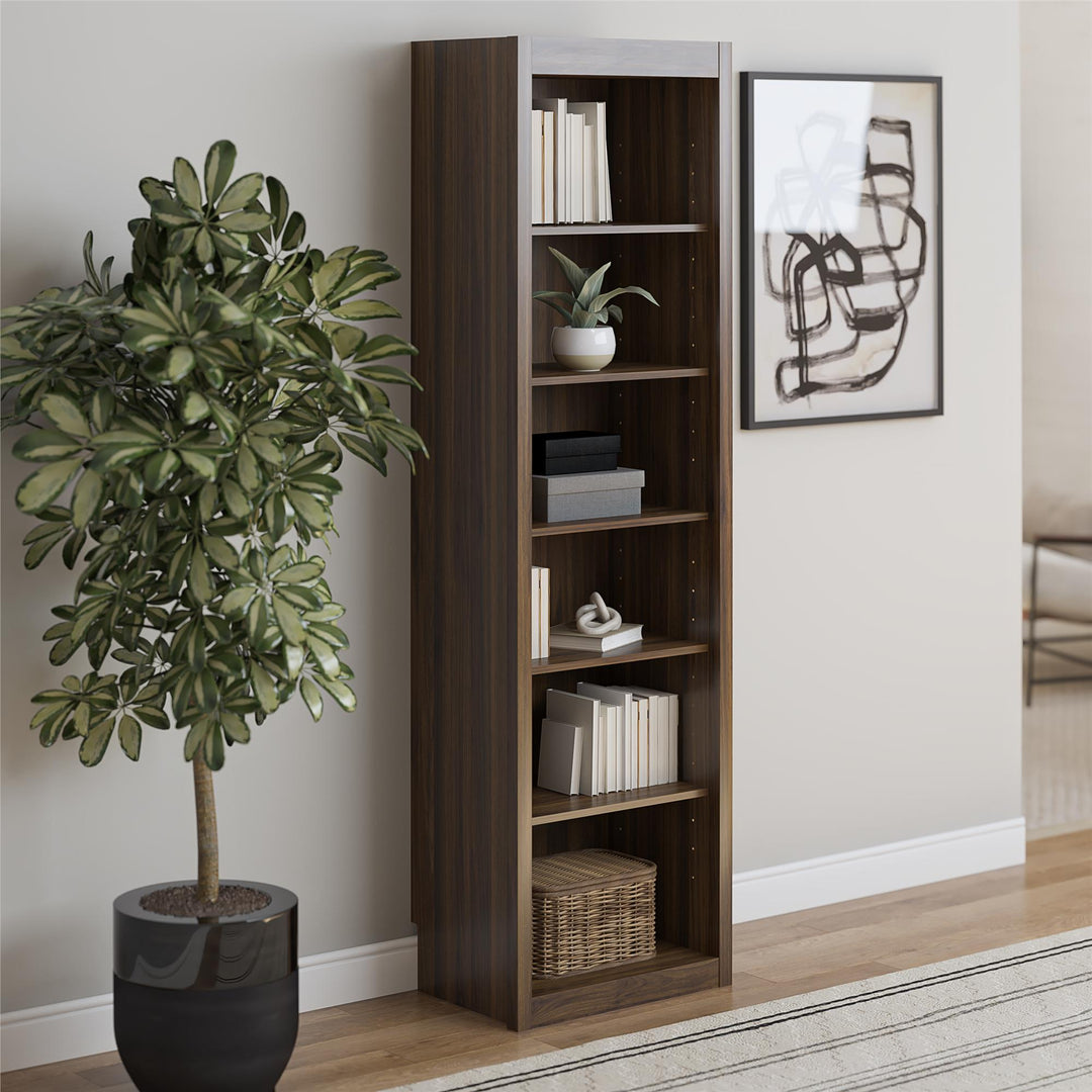 Paramount Tall 6-Shelf Open Storage Tower Bookcase - Columbia Walnut